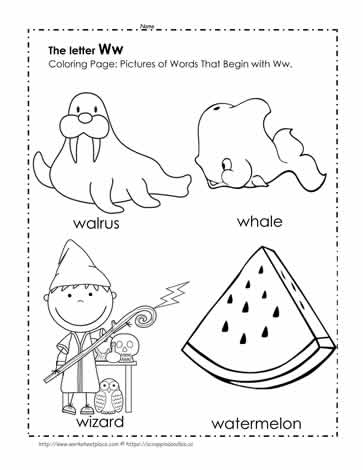 The Letter W Coloring Pictures Worksheets